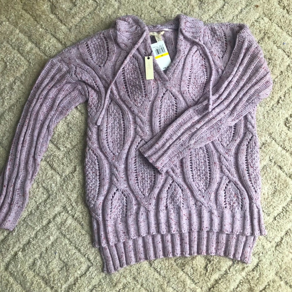 Purple hooded knit sweater